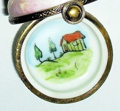 LIMOGES FRANCE BOX - CHRISTMAS - SNOWMAN & PRESENTS - SUMMER SCENE INSIDE