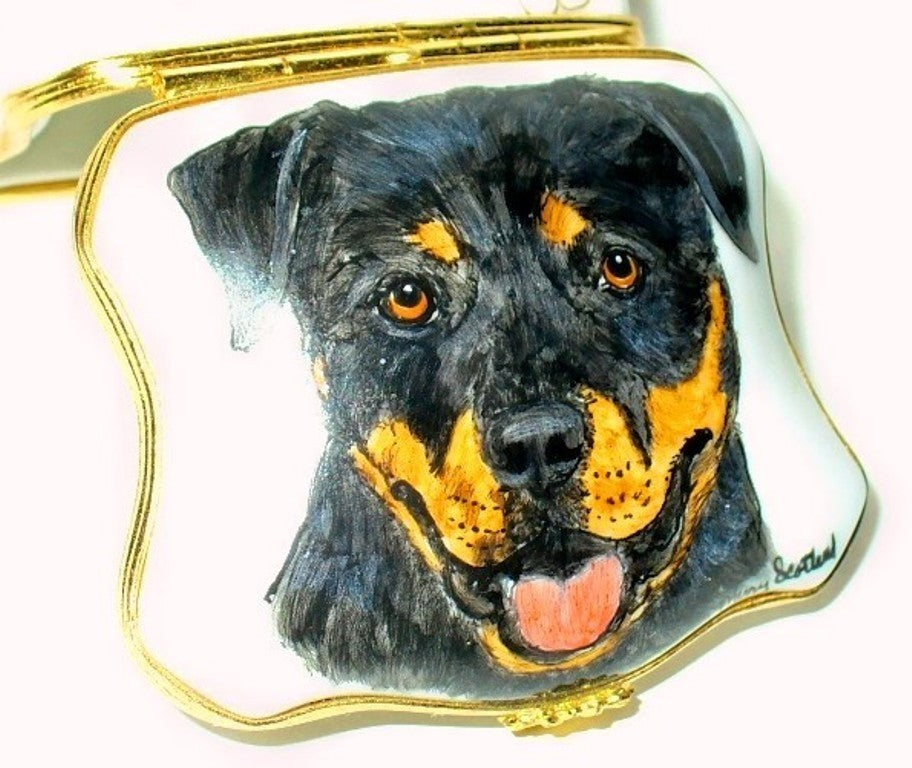 LIMOGES FRANCE BOX - ROTTWEILER DOG & BONES -SCOTLAND'S YARD STUDIO- LUCY ZAHRAN