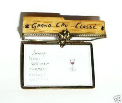 LIMOGES FRANCE BOX ~ CHAMART ~ WOODEN WINE CRATE & BORDEAUX BOTTLES ~ PEINT MAIN