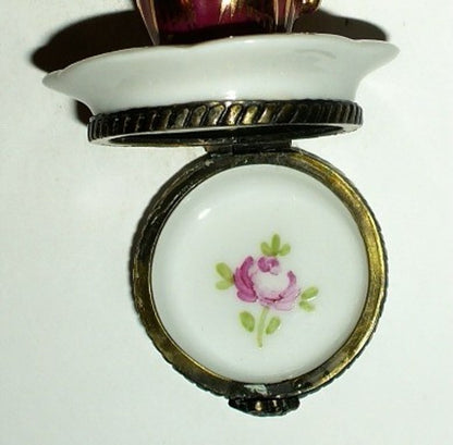 LIMOGES FRANCE BOX~ PARRY-VIEILLE ~FLORAL TEA CUP & SAUCER~ ROSE ~PEINT MAIN~ PV