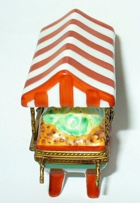 LIMOGES BOX ~ PARRY-VIEILLE ~ VEGETABLE STAND ~CART~ STRIPED AWNING ~ PEINT MAIN