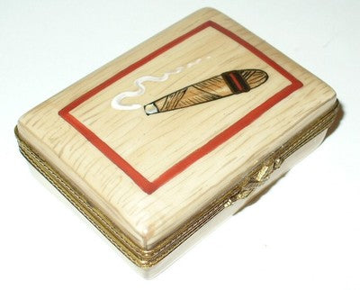 LIMOGES ~ 'WOODEN' CIGAR BOX & LUXURY CIGARS INSIDE ~ TOBACCO ~ PEINT MAIN