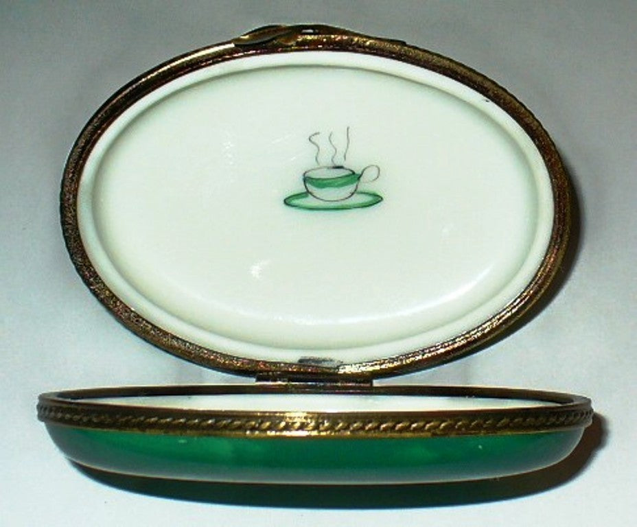 LIMOGES BOX - CHAMART - TEACUPS -~ TEA FOR TWO SET & TRAY - CROISSANTS