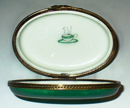LIMOGES BOX - CHAMART - TEACUPS -~ TEA FOR TWO SET & TRAY - CROISSANTS