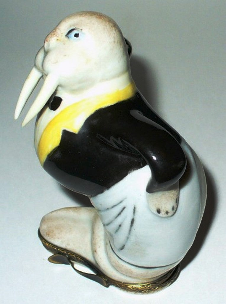 LIMOGES FRANCE BOX - WHIMSICAL FRENCH WALRUS WAITER - SERVING TRAY & FISH CAKE
