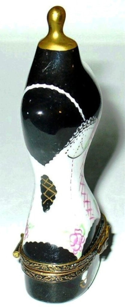 LIMOGES FRANCE BOX ~ CORSET MANNEQUIN ~ LACE & PINK ROSES ~ SEWING ~ PEINT MAIN