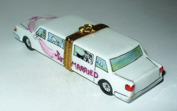 LIMOGES FRANCE BOX - ARTORIA - WEDDING LIMOUSINE - "JUST MARRIED" -BRIDE & GROOM