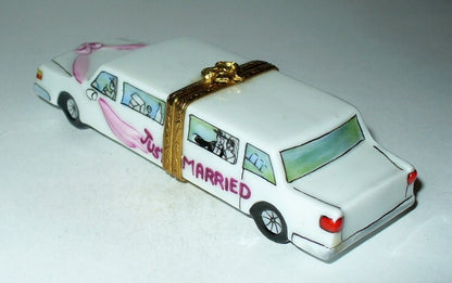 LIMOGES FRANCE BOX - ARTORIA - WEDDING LIMOUSINE - "JUST MARRIED" -BRIDE & GROOM