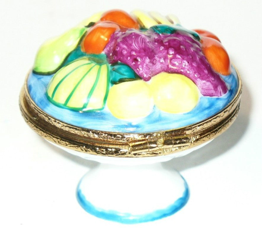LIMOGES FRANCE BOX~  FRUIT BOWL & PEDESTAL ~APPLES & PEARS & BANANAS~ PEINT MAIN