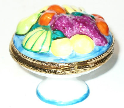 LIMOGES FRANCE BOX~  FRUIT BOWL & PEDESTAL ~APPLES & PEARS & BANANAS~ PEINT MAIN