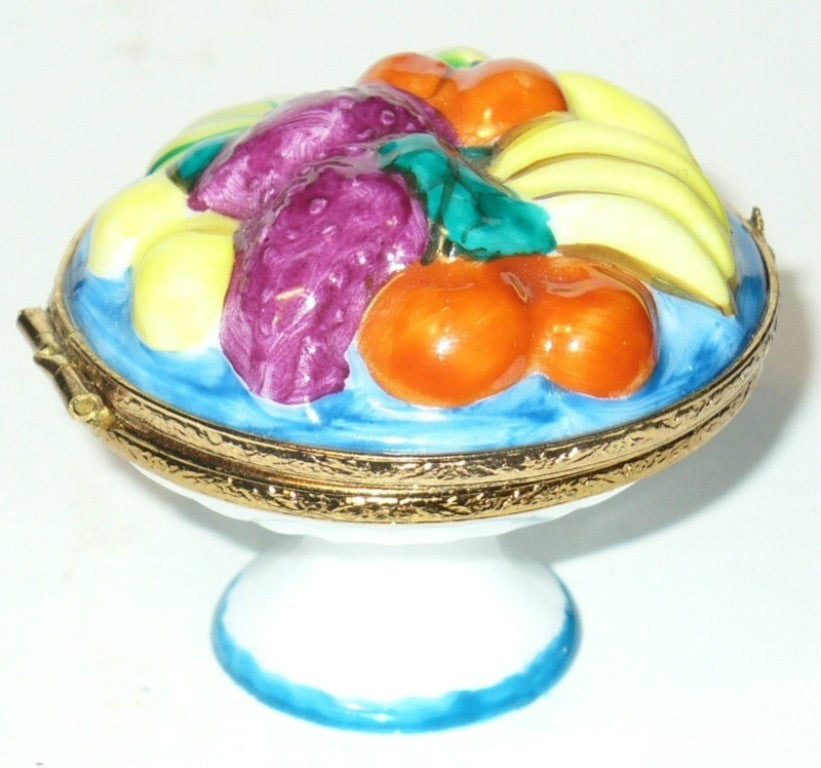 LIMOGES FRANCE BOX~  FRUIT BOWL & PEDESTAL ~APPLES & PEARS & BANANAS~ PEINT MAIN