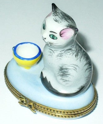 LIMOGES FRANCE BOX ~ CAT & CUP OF MILK & MOUSE ~ KITTEN ~ KITTY ~ DECOR MAIN