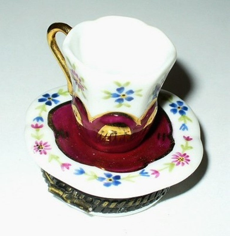 LIMOGES FRANCE BOX~ PARRY-VIEILLE ~FLORAL TEA CUP & SAUCER~ ROSE ~PEINT MAIN~ PV