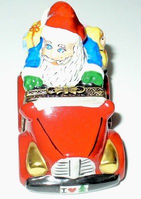 LIMOGES BOX - CHRISTMAS - CHRISTOPHER RADKO -SANTA CLAUS- JOLLY JALOPY CAR - MIB